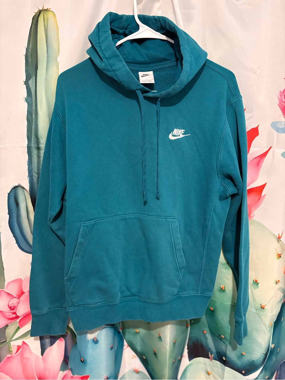 Nike Women’s Blue Solid Fleece Pullover Hoodie Logo Pockets Drawstring Size S